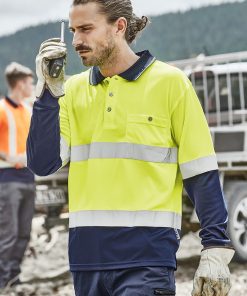 Syzmik Mens Hi Vis Spliced Long Sleeve Polo - Hoop Taped ZH235