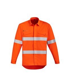 Syzmik Mens Orange Flame Hi Vis Open Front Shirt - Hoop Taped ZW145
