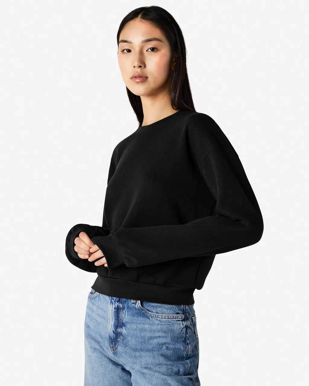 American Apparel® Boxy Cropped Women's Classic Crewneck Sweatshirt RF494 BLACK-5