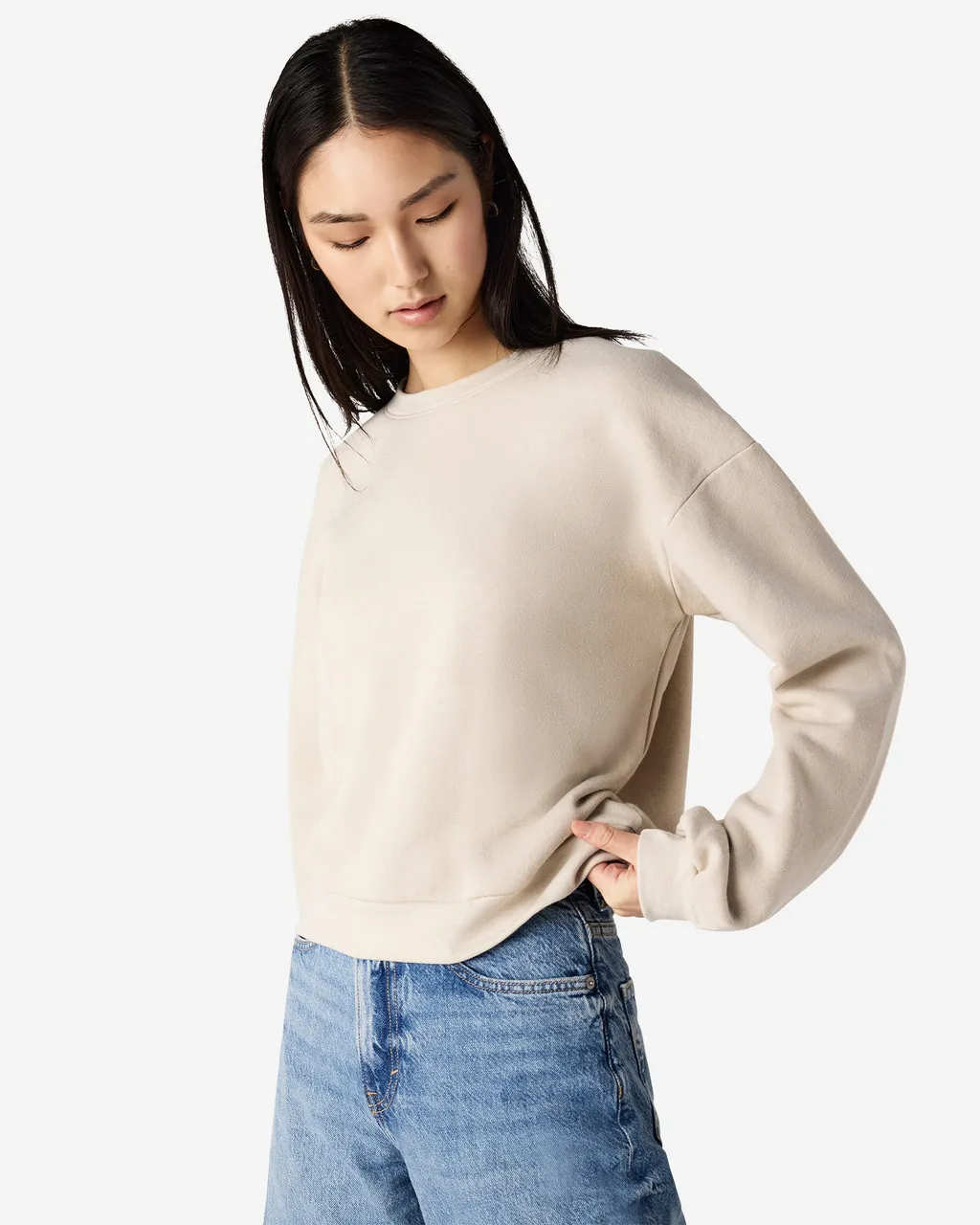 American Apparel® Boxy Cropped Women's Classic Crewneck Sweatshirt RF494 BONE-2