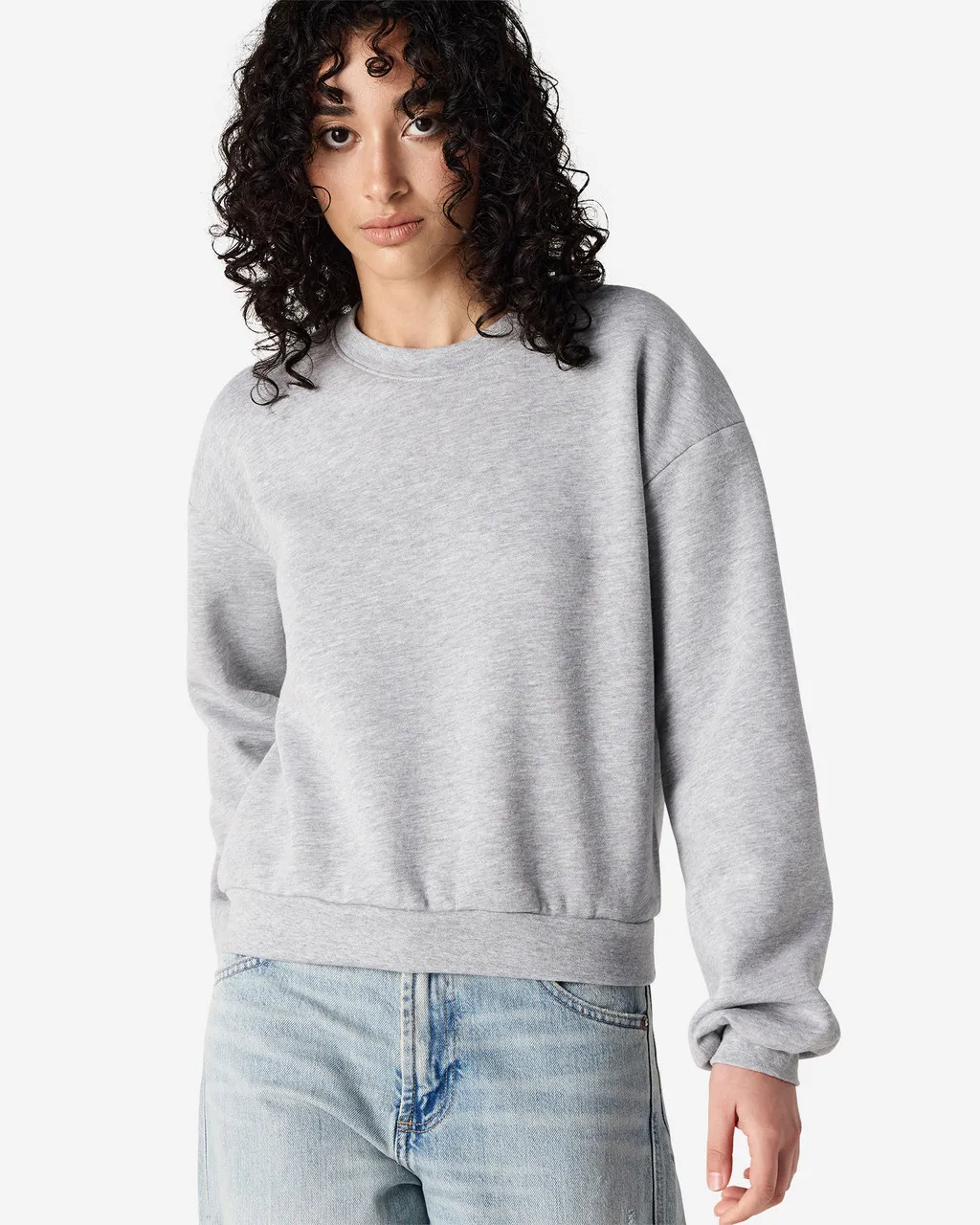 American Apparel® Boxy Cropped Women's Classic Crewneck Sweatshirt RF494 HEATHER GREY-4