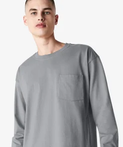 American Apparel® Super Heavyweight Oversized Long Sleeve T-Shirt With Pocket 9410 Gravel-5