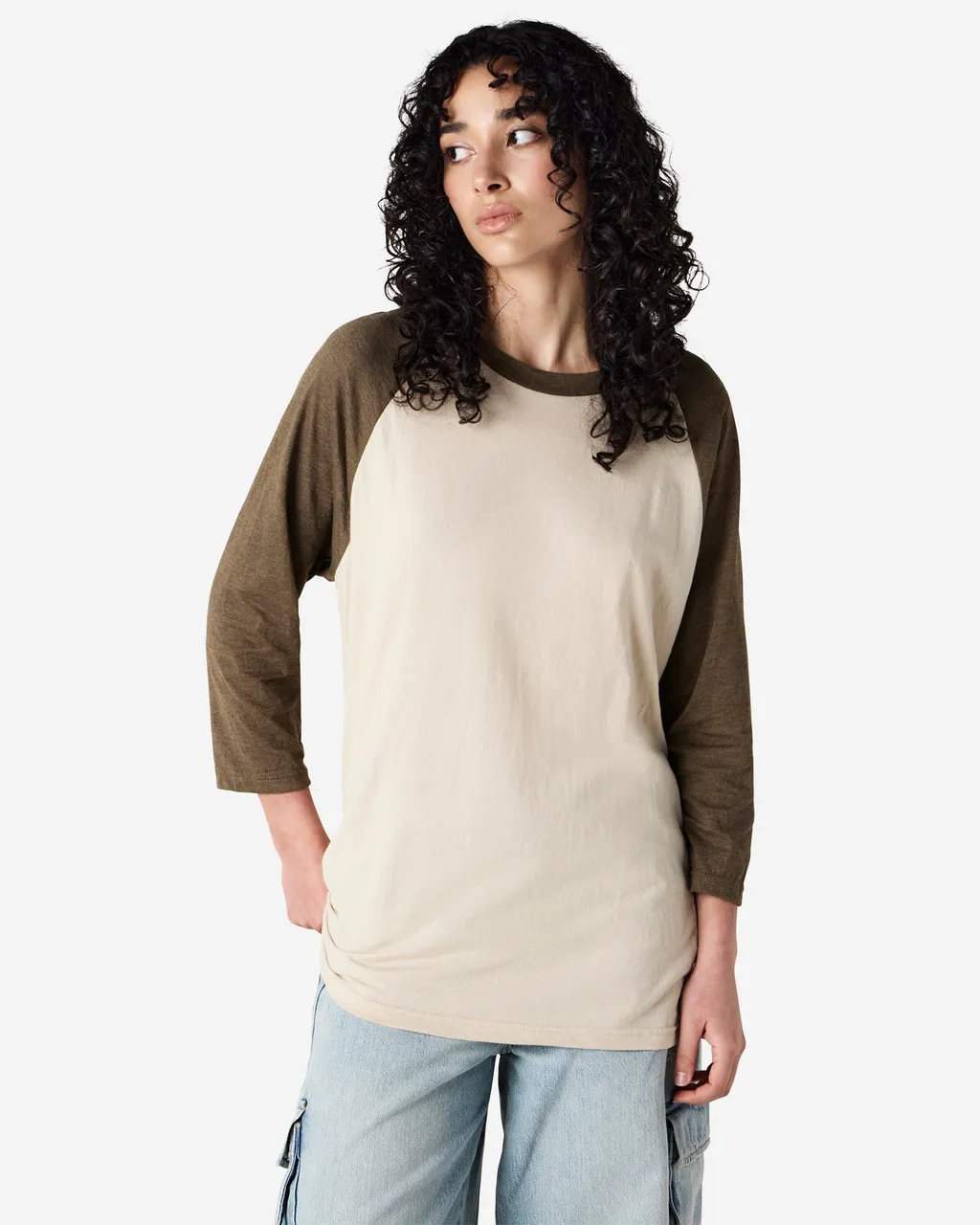 American Apparel® Unisex Classic Raglan T-Shirt 2003CVC Heather Bone-2