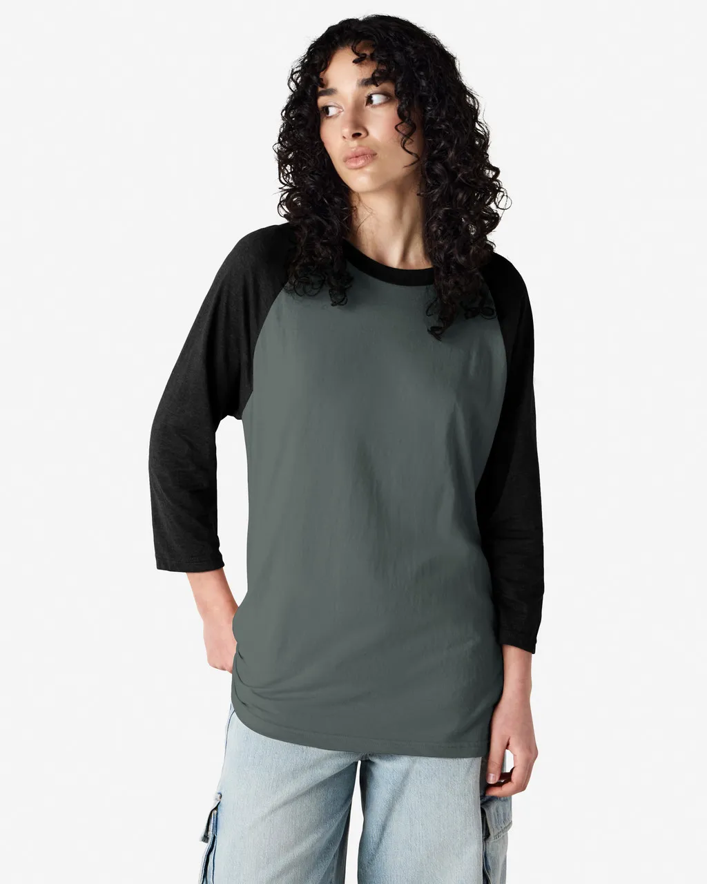 American Apparel® Unisex Classic Raglan T-Shirt 2003CVC Heather Charcoal-2
