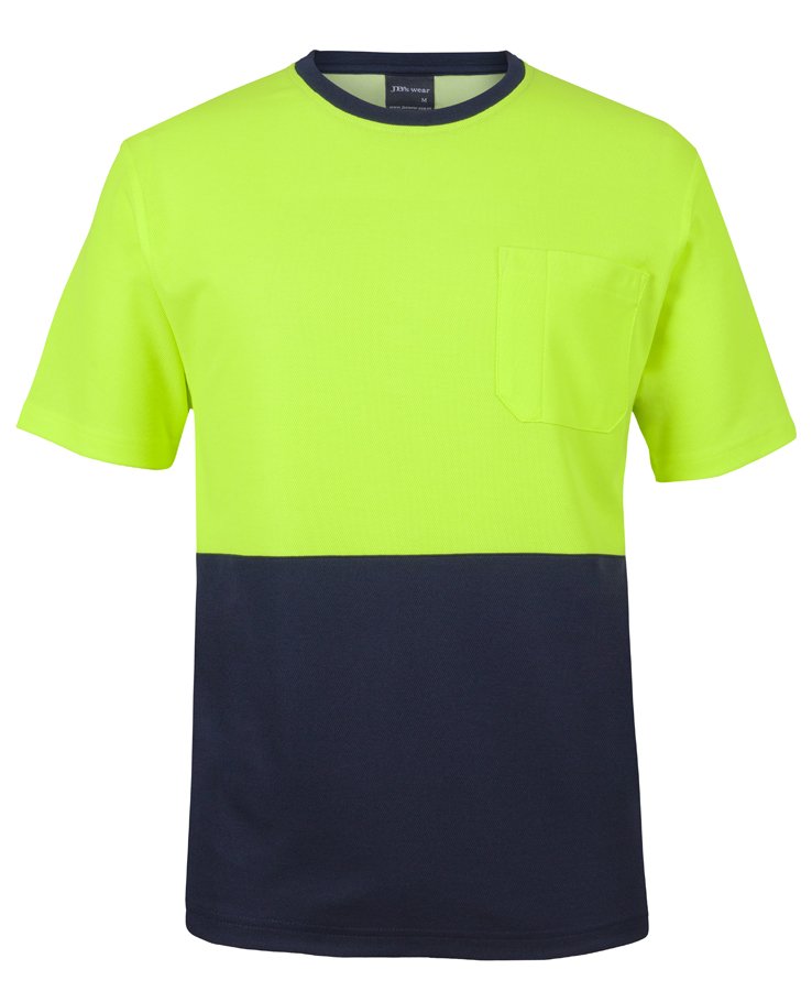JB's Hi Vis Cotton Back Tee 6HCBT Lime Navy Front